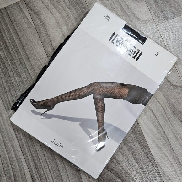 Wolford Sofia Pantyhose Tights, Black with Diamond Pattern, Size S - Picture 1 of 4